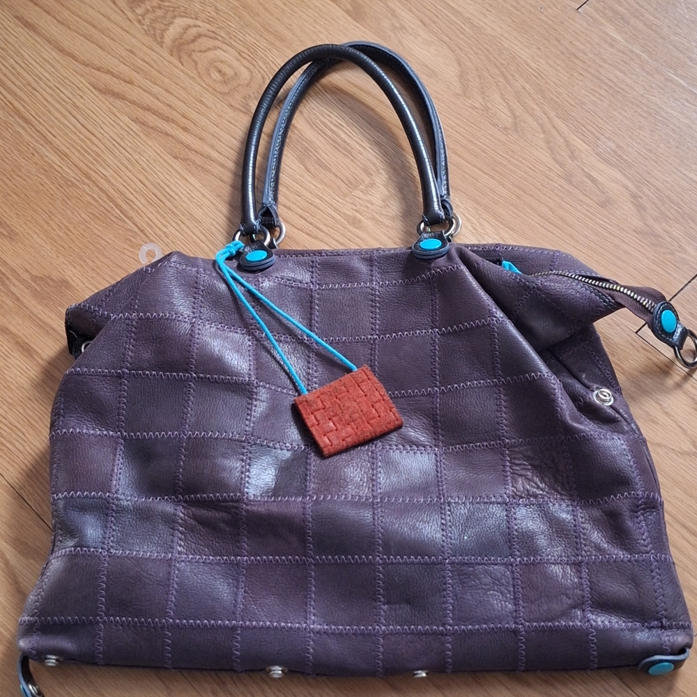 Gabs Euc Real Italian Patchwork Purple Leather La… - image 1